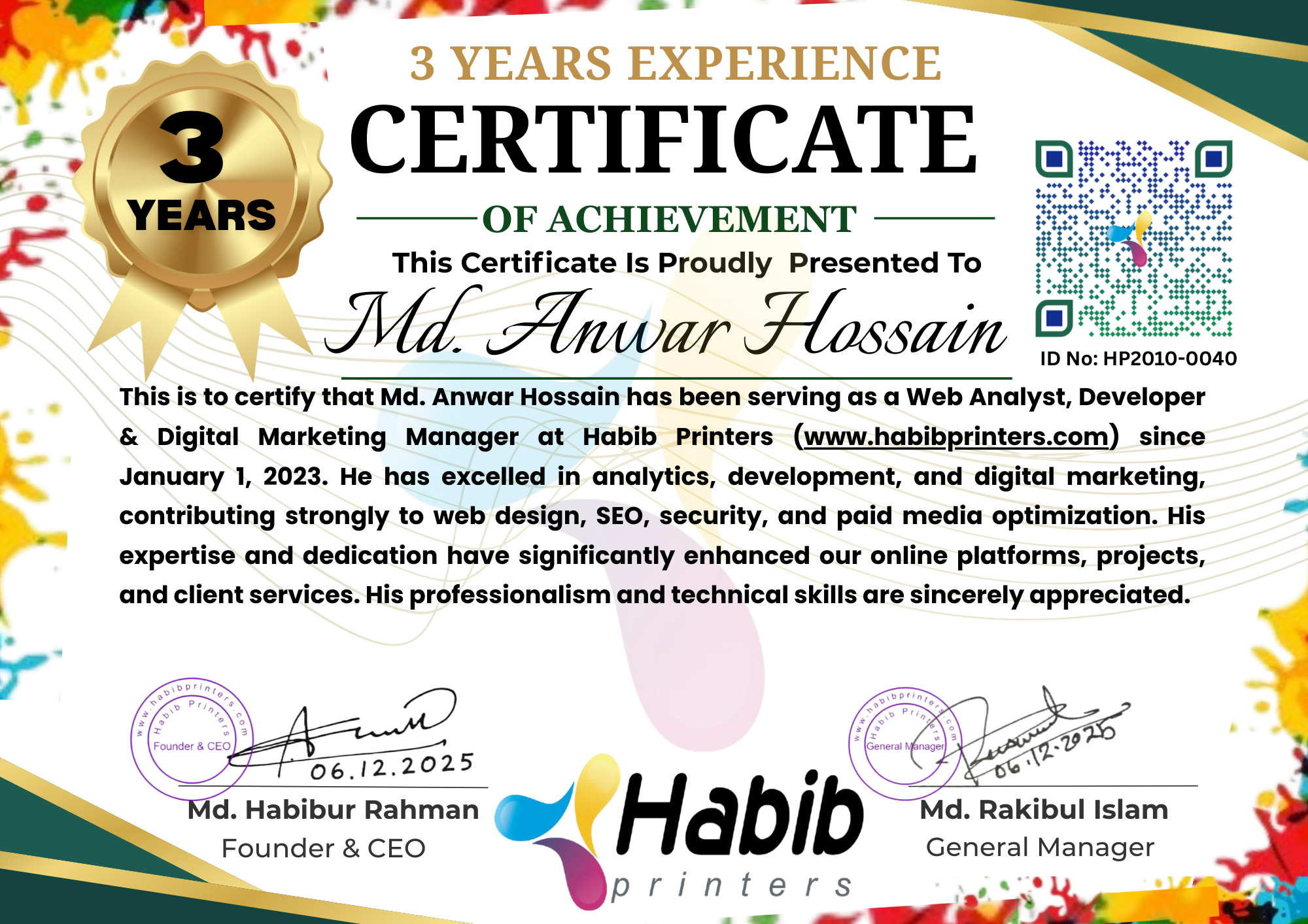 alt="3 Years Experience of Habib Printers"
